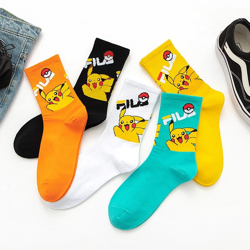 Pikachu & Friends cartoon anime socks for men and women ankle socks with Charmander Kawaii Winter Cotton