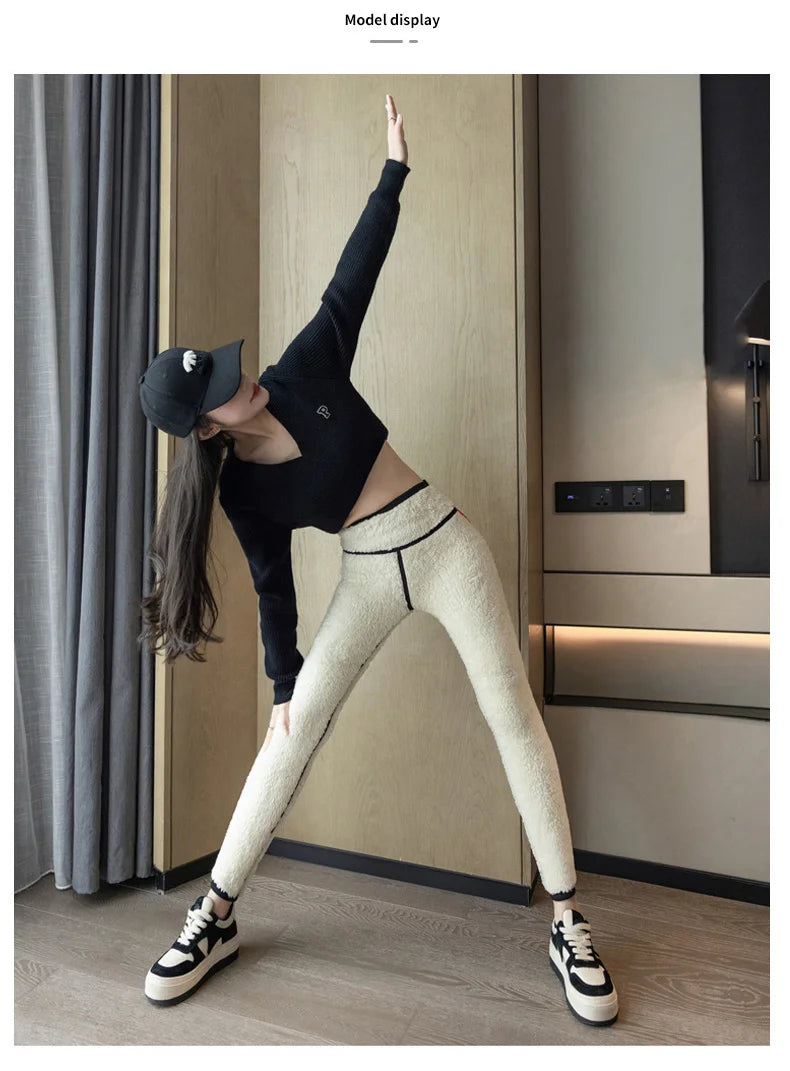Extra thick lamb velvet shark leggings - women's high waist butt lifter black thermal fleece warm leggings for autumn winter