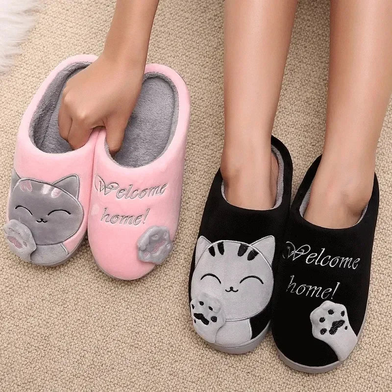 Cozy Cat cartoon Women's Slippers for extra Winter Warmth and Non-Slip Comfort!