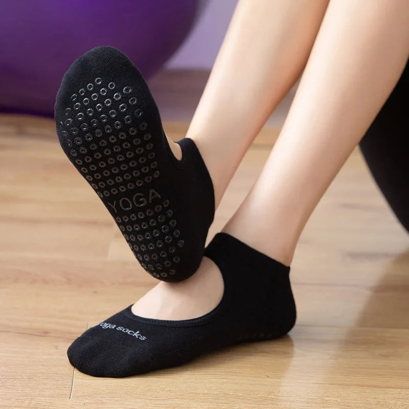 Women's backless yoga or pilates socks that are crafted for high-quality comfort, supreme elasticity, and anti-slip excellence in yoga, pilates, ballet, and dance-ONE SIZE FITS ALL