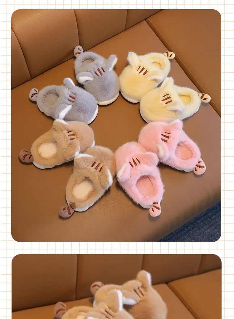 Winter Children's Plush Ankle Slippers - Warm Cotton Shoes for Boys & Girls