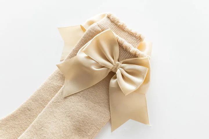 Warm & cute winter autumn kids knee high socks with big bow for 0-5 years