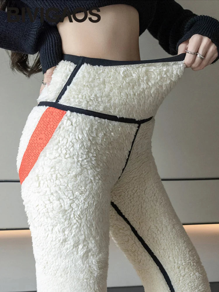 Extra thick lamb velvet shark leggings - women's high waist butt lifter black thermal fleece warm leggings for autumn winter