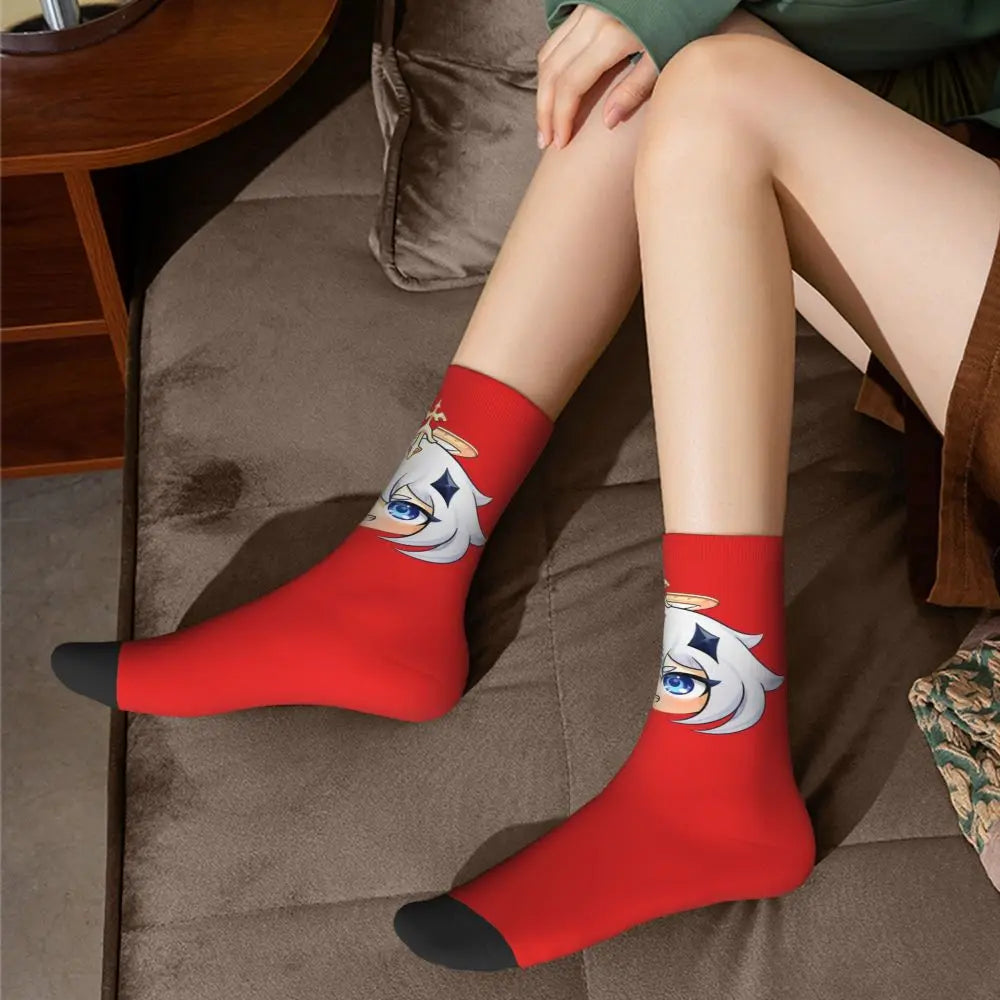 Chibi paimon Genshin anime impact unisex happy Socks from cotton blend for A Year-Round Delight for Fans