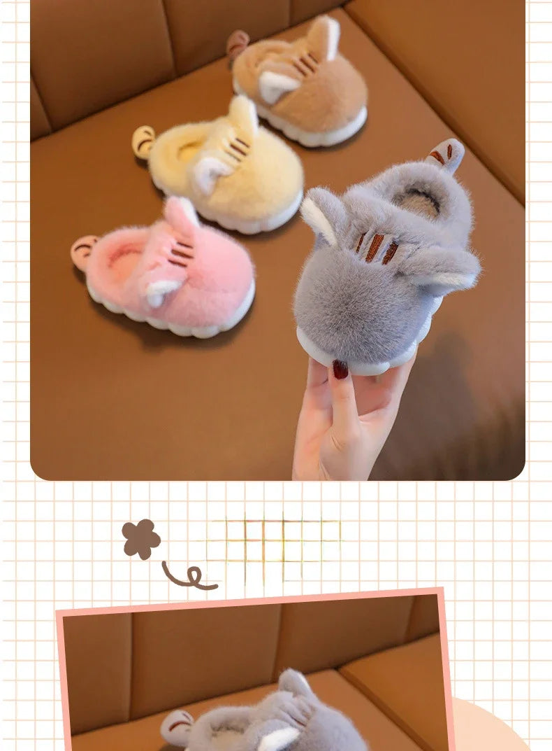 Winter Children's Plush Ankle Slippers - Warm Cotton Shoes for Boys & Girls