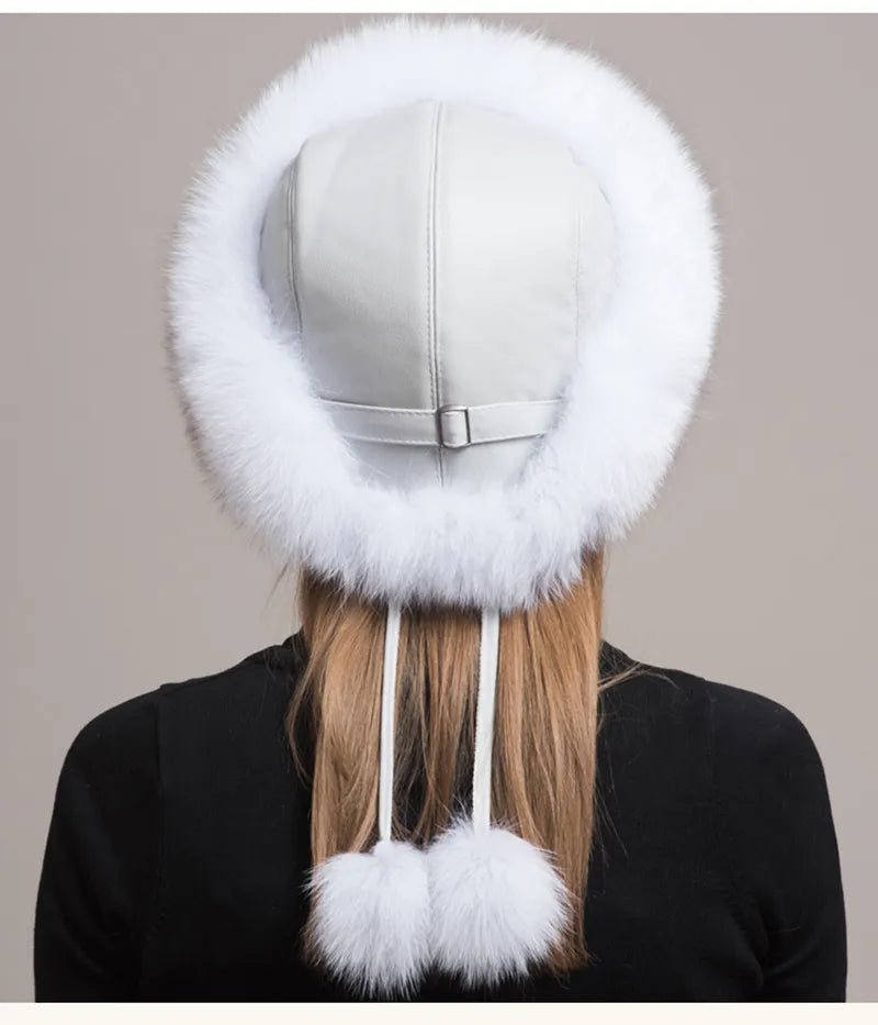 Natural Fox Fur Winter Hat with Earmuffs Fashionable Warmth for Women