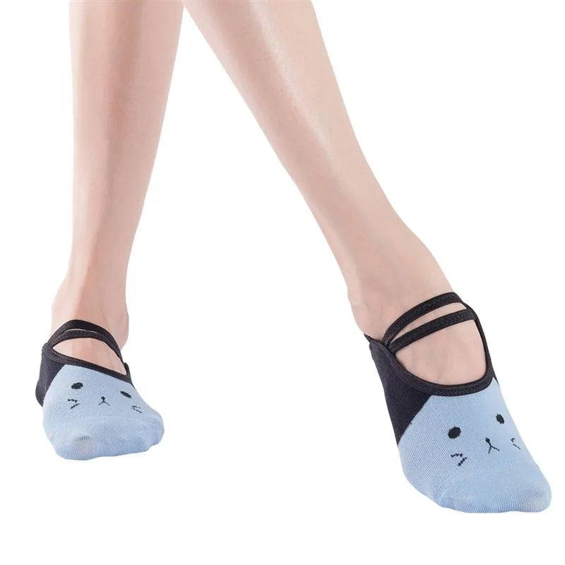 Graceful cute women's yoga socks new silicone anti-slip ballet pilates socks with backless breathable design and elegant bandage detail