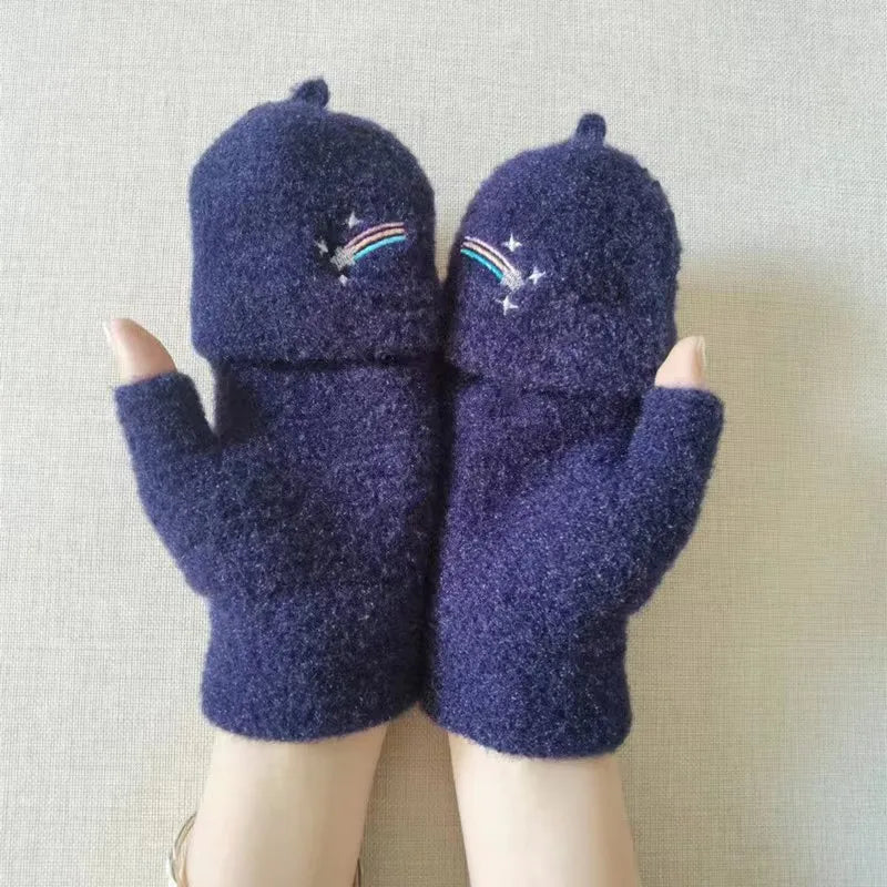 Thick warm flip fingerless gloves for girls for a winter fashion statement