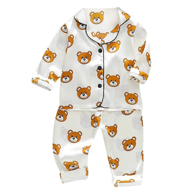 Toddler baby kids silk satin pajamas pyjamas set sleepwear suit boys girls sleep two piece set autumn kids loungewear