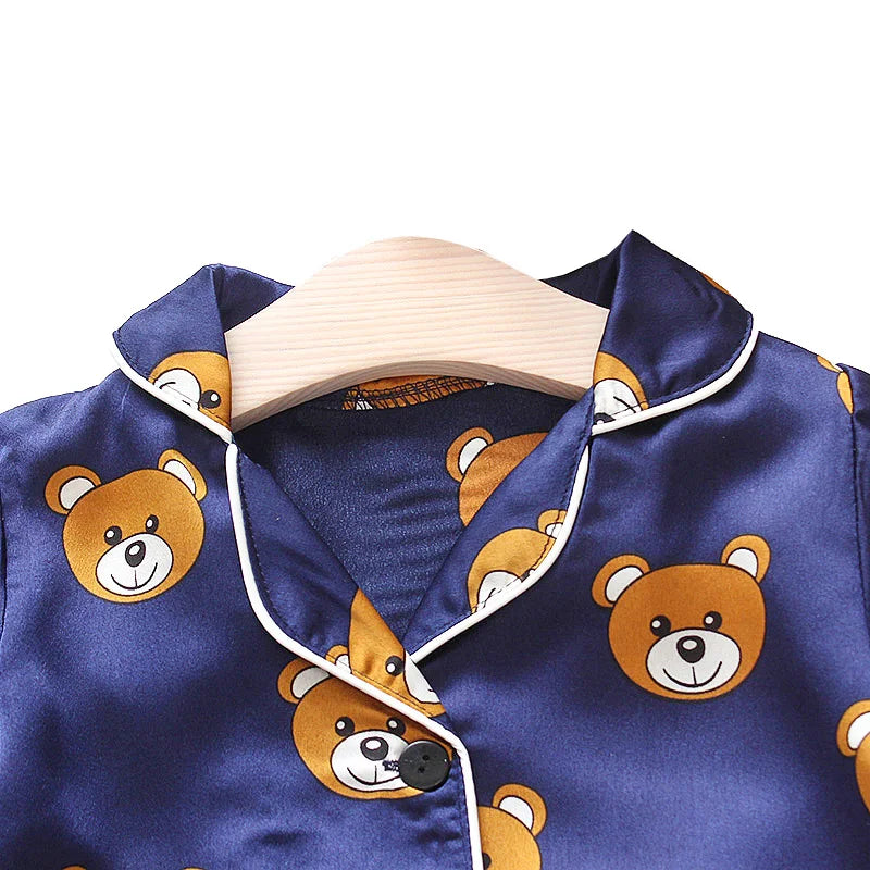 Toddler baby kids silk satin pajamas pyjamas set sleepwear suit boys girls sleep two piece set autumn kids loungewear