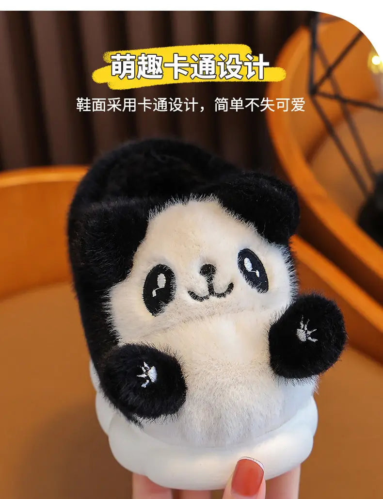 Cozy Kids' Cartoon Panda Slippers Warm Indoor Fluffy Shoes for Boys and Girls