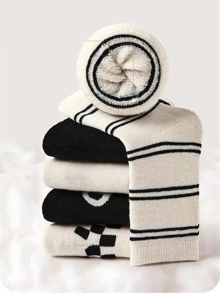 Winter warm thickened cotton socks with letters and striped pattern for boys and girls - baby toddler socks, children socks (5 pairs)