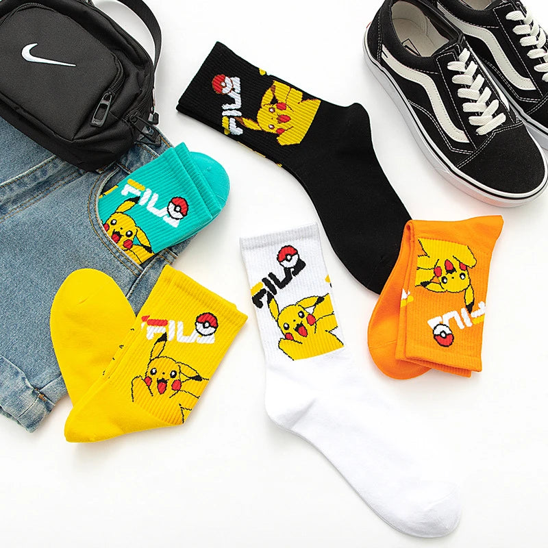 Pikachu & Friends cartoon anime socks for men and women ankle socks with Charmander Kawaii Winter Cotton