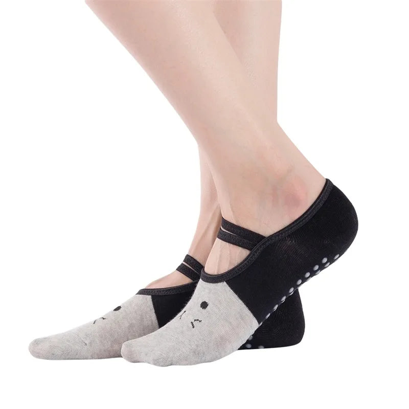 Graceful cute women's yoga socks new silicone anti-slip ballet pilates socks with backless breathable design and elegant bandage detail