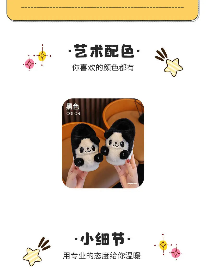 Cozy Kids' Cartoon Panda Slippers Warm Indoor Fluffy Shoes for Boys and Girls