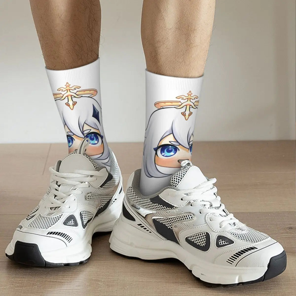 Chibi paimon Genshin anime impact unisex happy Socks from cotton blend for A Year-Round Delight for Fans