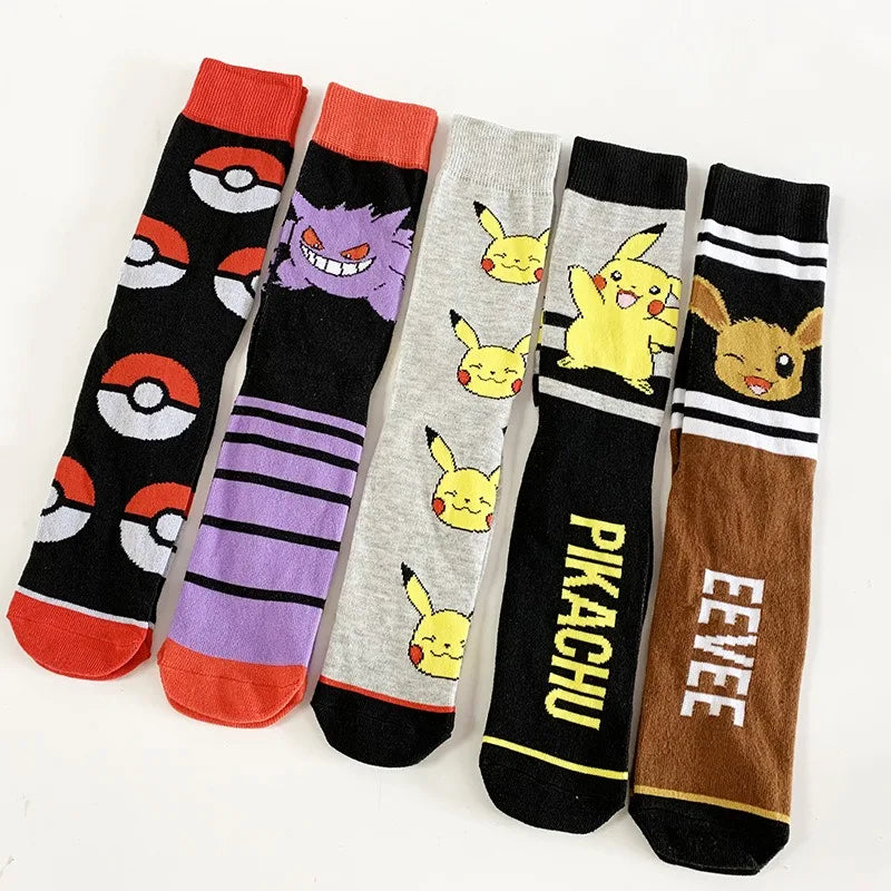 Anime-inspired Gengar & Pikachu pokemon socks for kids men women