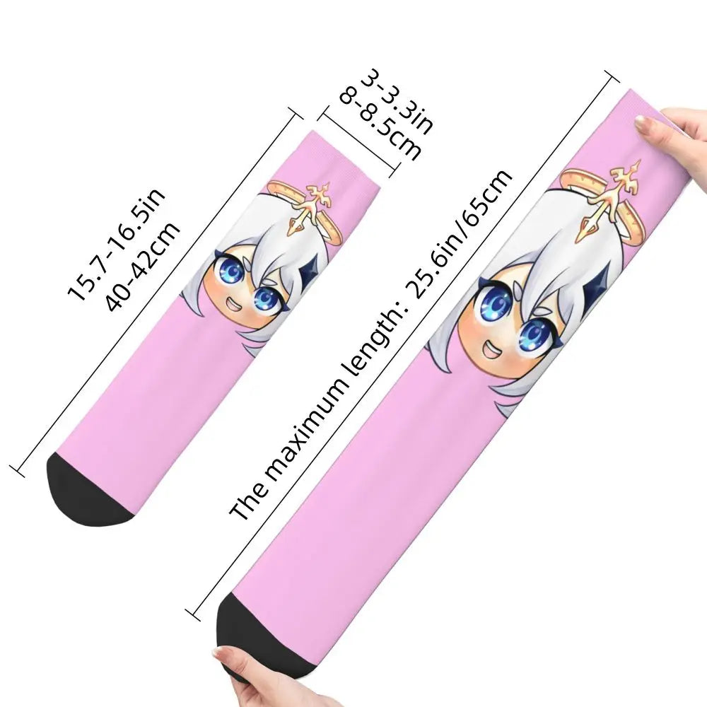 Chibi paimon Genshin anime impact unisex happy Socks from cotton blend for A Year-Round Delight for Fans