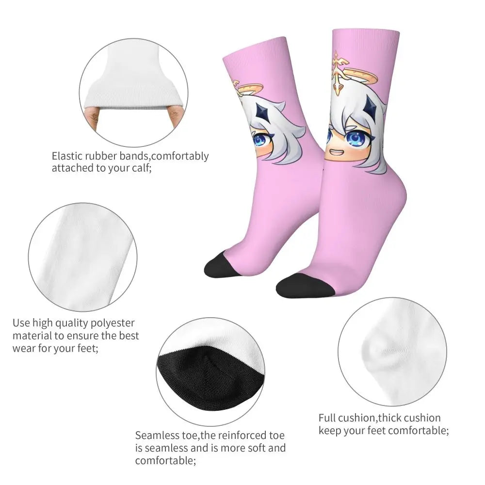 Chibi paimon Genshin anime impact unisex happy Socks from cotton blend for A Year-Round Delight for Fans
