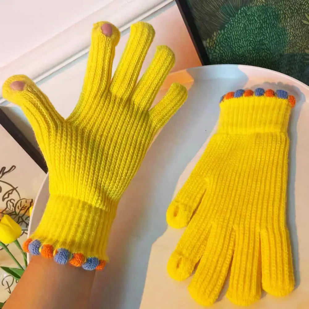 Winter warmthwith cat and bird printed thermal knitted cashmere feel gloves - energize your cold days with cozy comfort women or teens girls gloves