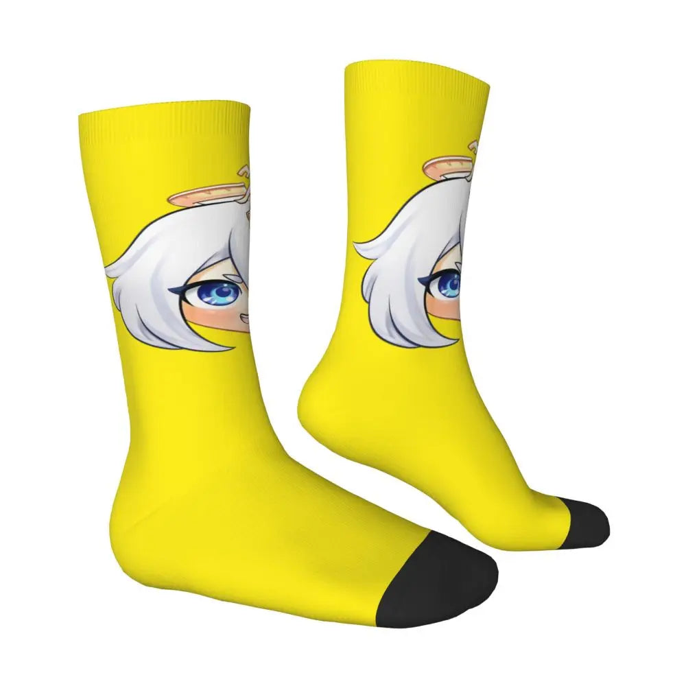 Chibi paimon Genshin anime impact unisex happy Socks from cotton blend for A Year-Round Delight for Fans