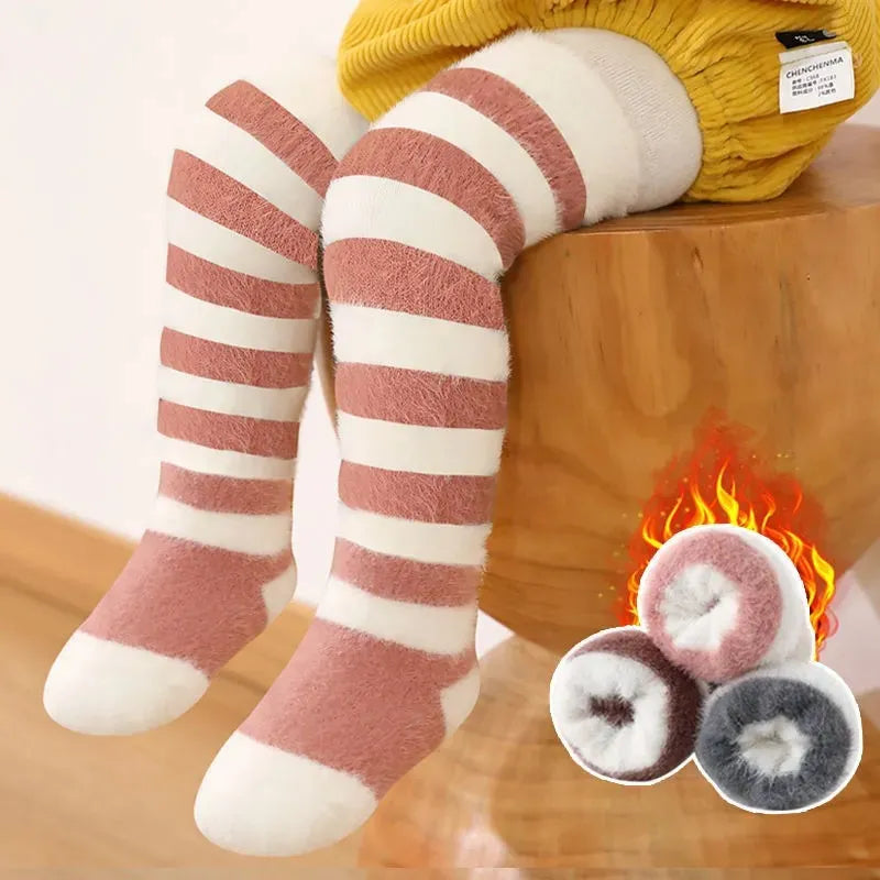 Winter cute warm soft plush baby knee high socks for cozy little feet (0-3 years)