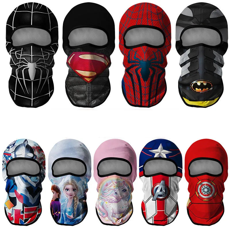 Cartoon superhero spiderman superman unicorn balaclava Kids full face cover snow -skiing mask windproof scarf hat neck warmer Cycling Headgear