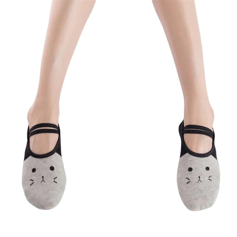 Graceful cute women's yoga socks new silicone anti-slip ballet pilates socks with backless breathable design and elegant bandage detail