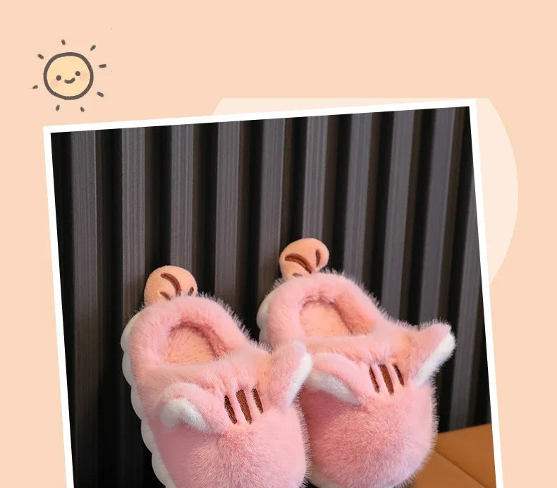 Winter Children's Plush Ankle Slippers - Warm Cotton Shoes for Boys & Girls