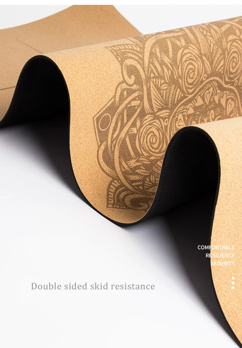 Mandala natural sustainable eco friendly 4mm natural cork TPE printed Yoga Pilates mat for inner peace and harmony with this with Non-slip design and sweat-absorbing properties, complete with carry bag"