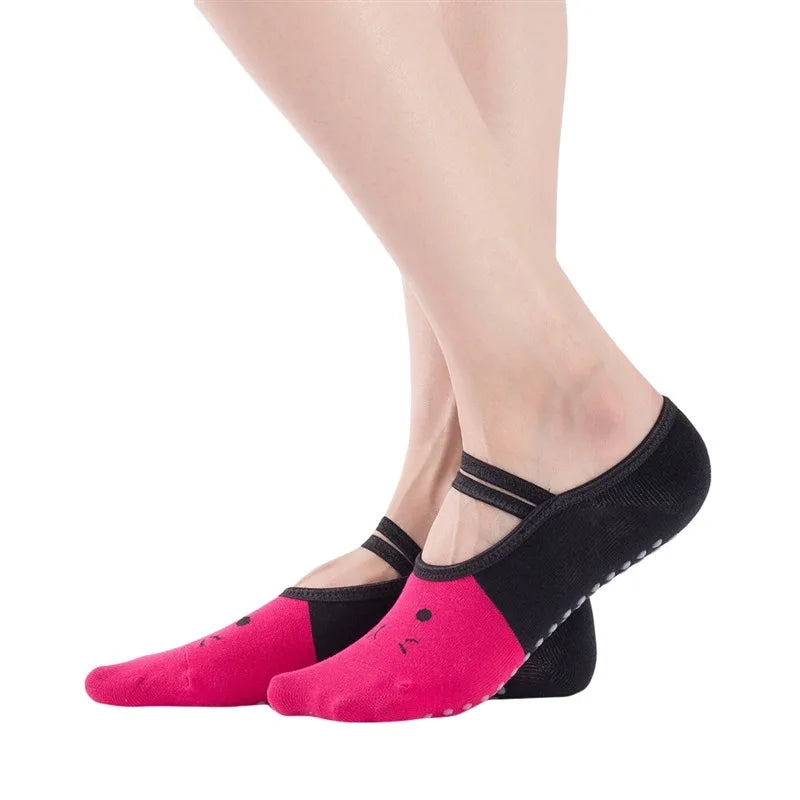 Graceful cute women's yoga socks new silicone anti-slip ballet pilates socks with backless breathable design and elegant bandage detail