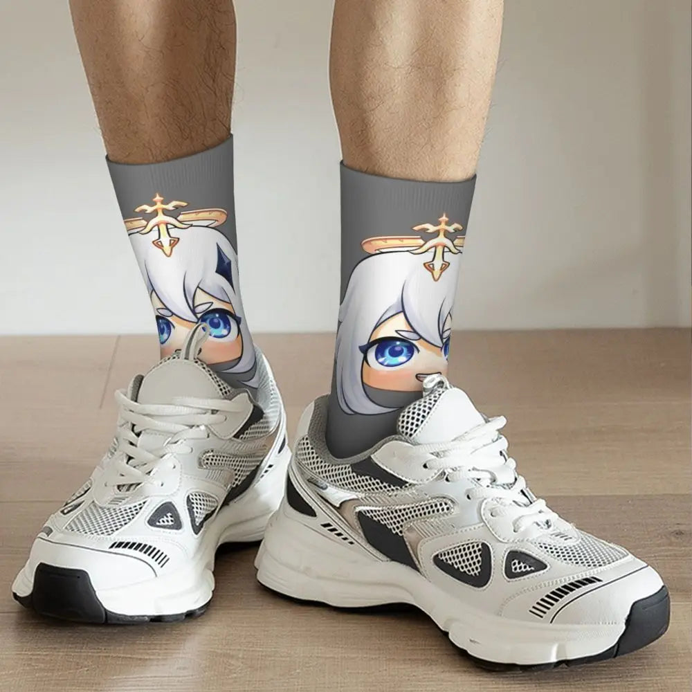 Chibi paimon Genshin anime impact unisex happy Socks from cotton blend for A Year-Round Delight for Fans