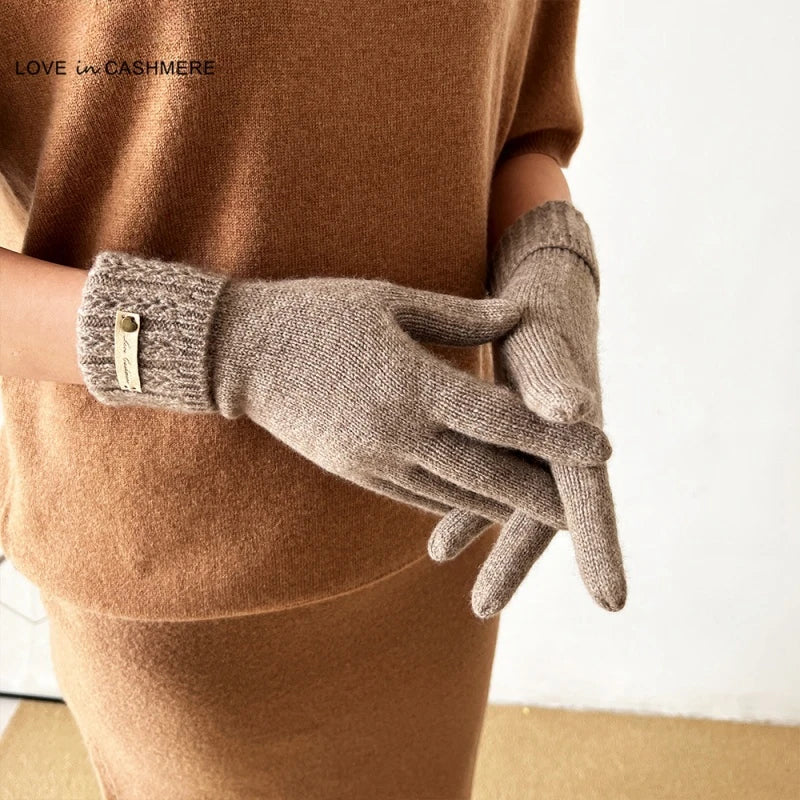Winter luxury cashmere gloves for women with small cables and vertical edges , perfect gift