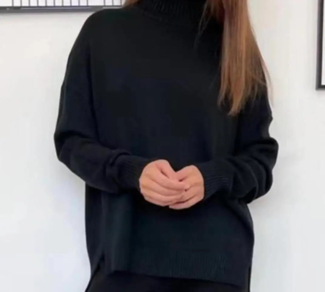 Cozy knitted winter pajama pyjama tracksuit set turtleneck sleepwear loungewear for Women