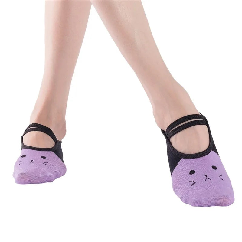 Graceful cute women's yoga socks new silicone anti-slip ballet pilates socks with backless breathable design and elegant bandage detail