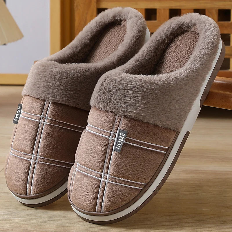 Pantoufles en coton pour hommes et femmes, grandes pantoufles d'hiver chaudes et épaisses en peluche, chaudes et décontractées