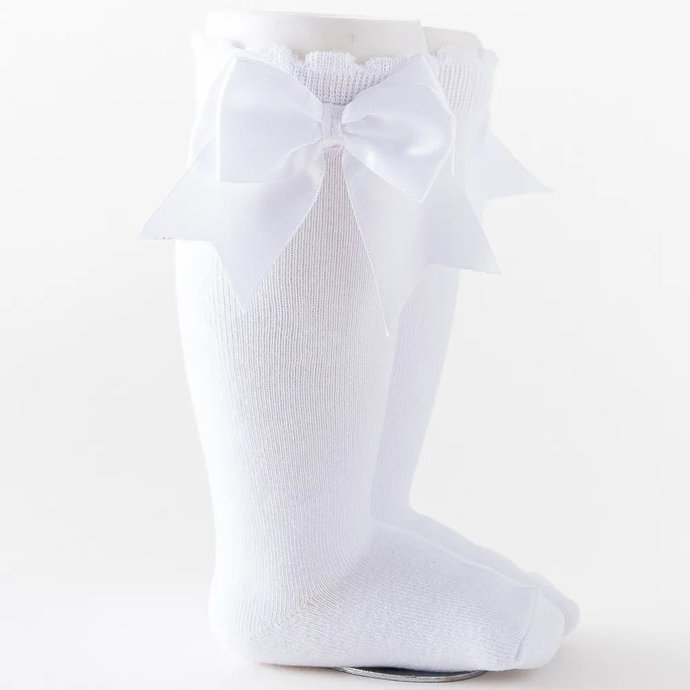 Warm & cute winter autumn kids knee high socks with big bow for 0-5 years