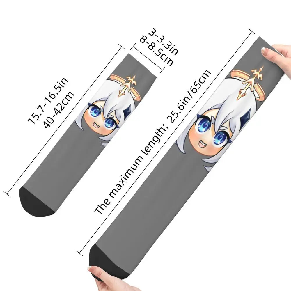 Chibi paimon Genshin anime impact unisex happy Socks from cotton blend for A Year-Round Delight for Fans