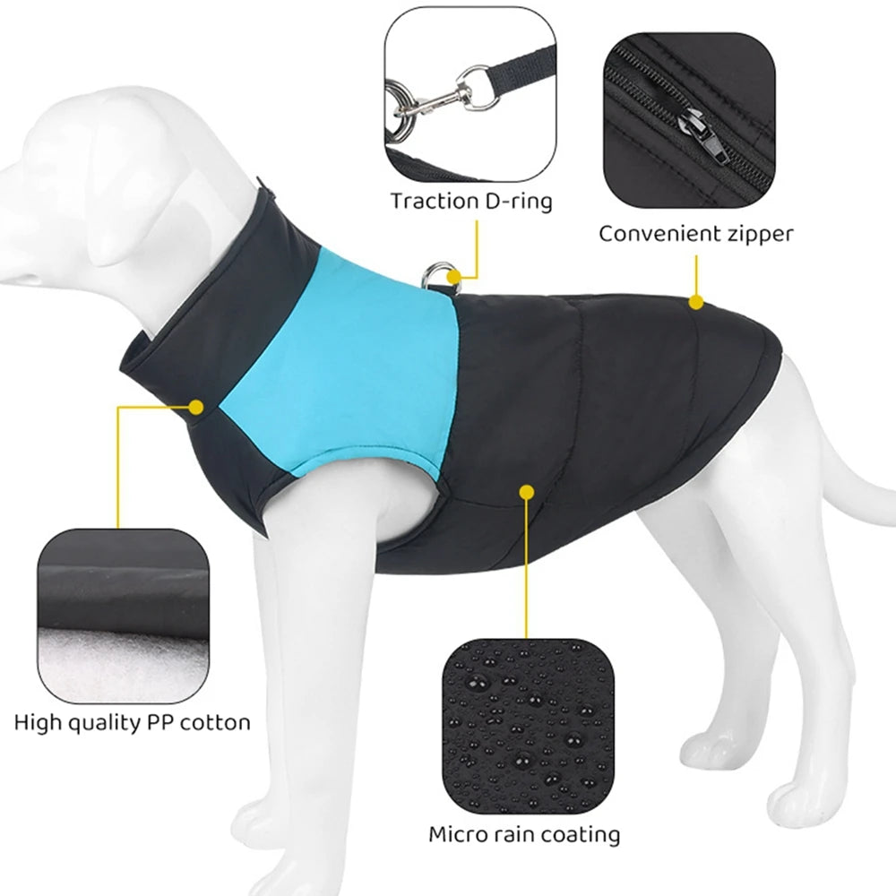 Waterproof padded winter vest for dogs to stay dry and warm