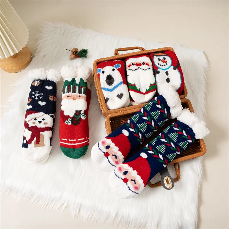 Winter kids cartoon Christmas socks warm Non-slip thermal cute family Socks