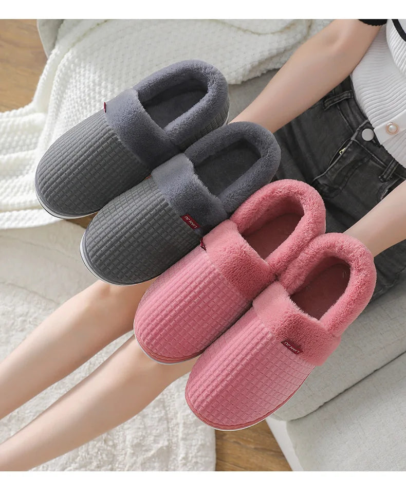 Pantoufles en coton pour hommes et femmes, grandes pantoufles d'hiver chaudes et épaisses en peluche, chaudes et décontractées