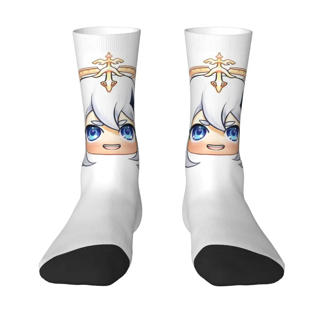 Chibi paimon Genshin anime impact unisex happy Socks from cotton blend for A Year-Round Delight for Fans