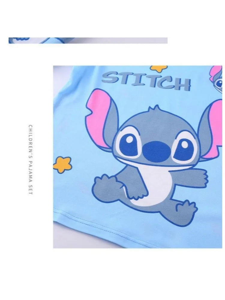 New Disney Stitch pajamas cotton children pyjamas for boys and girls set, Kids home wear, travel casual sleepwear suit.