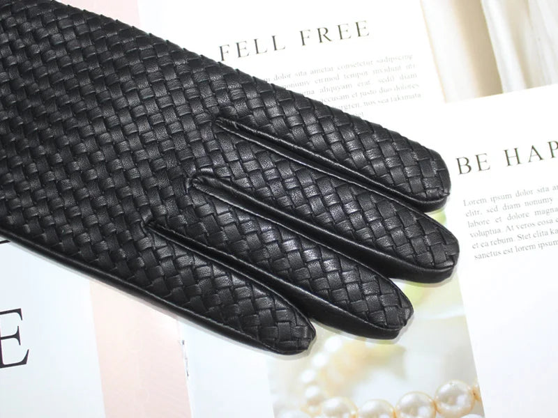 New women's sheepskin gloves with touch screen ability woven warmth and high-end knitted lining for luxe driving style