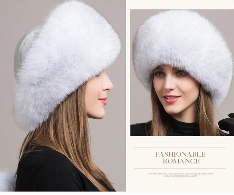 Natural Fox Fur Winter Hat with Earmuffs Fashionable Warmth for Women