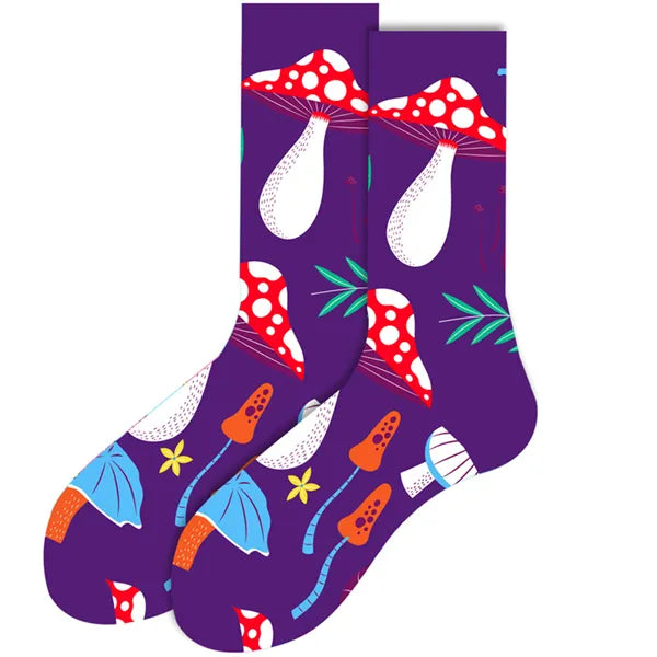 Women's or girl's middle tube cotton socks with animal and plant patterns, a colorful collection