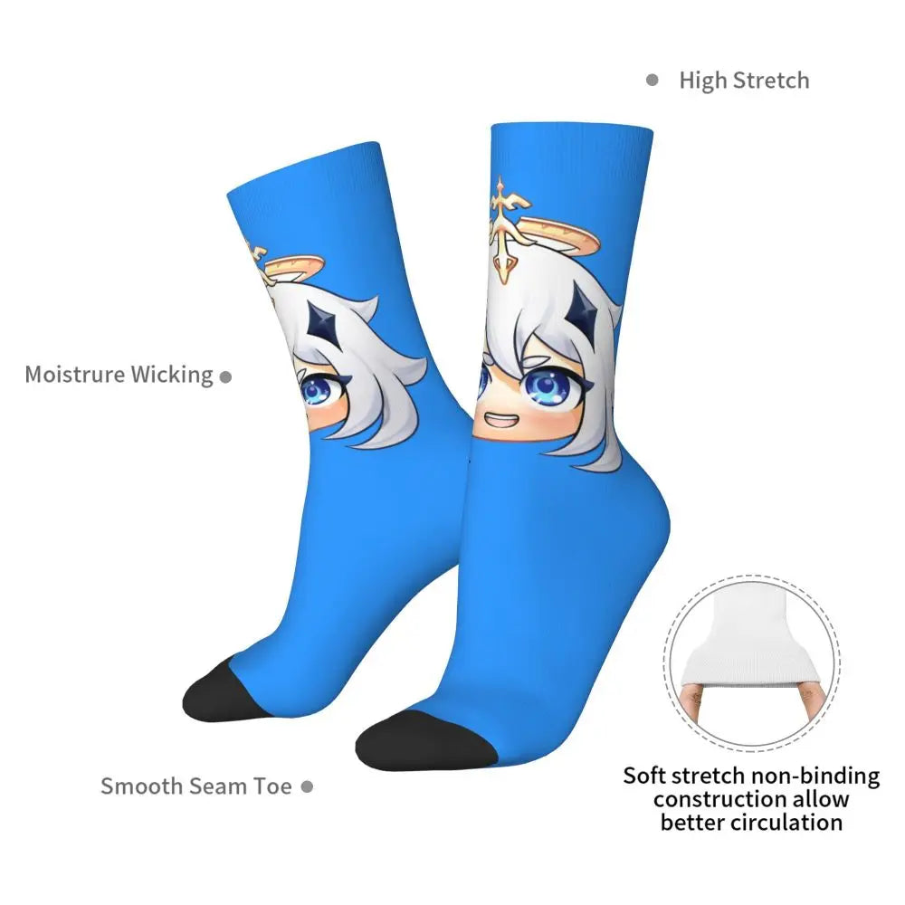 Chibi paimon Genshin anime impact unisex happy Socks from cotton blend for A Year-Round Delight for Fans