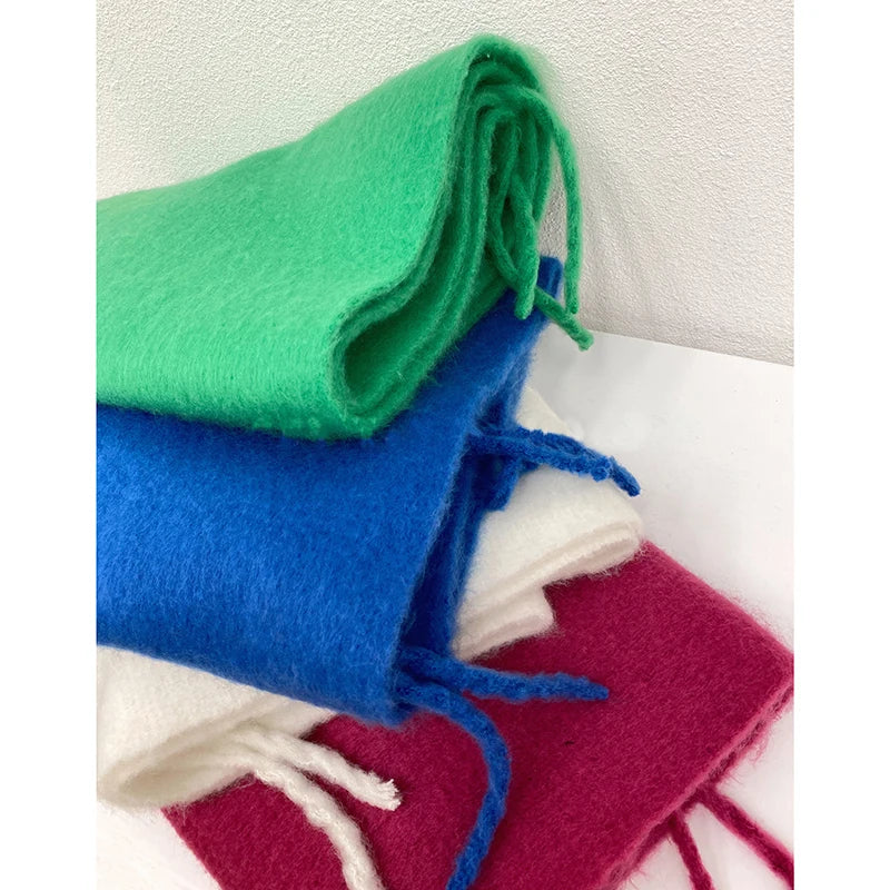 Écharpe pashmina longue à pampilles de couleur unie, châle épais et chaud pour femmes