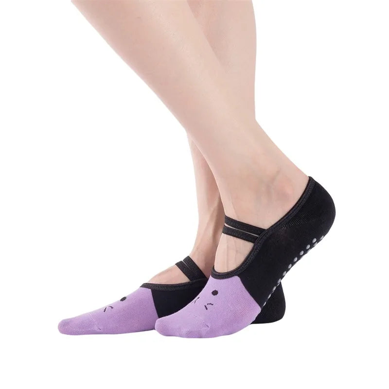 Graceful cute women's yoga socks new silicone anti-slip ballet pilates socks with backless breathable design and elegant bandage detail