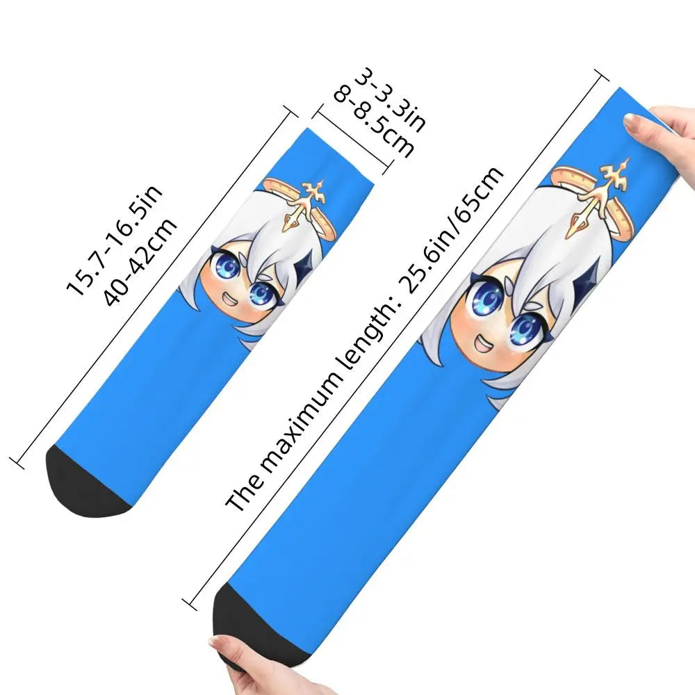 Chibi paimon Genshin anime impact unisex happy Socks from cotton blend for A Year-Round Delight for Fans